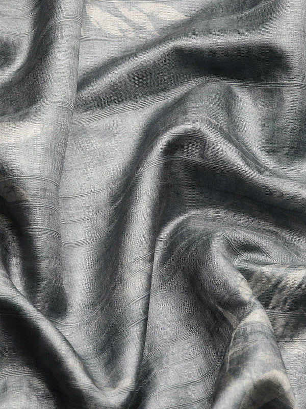 Gray Silk Blend Digital Print Floral Saree with Unstitched Blouse - Hiral Fashion | Swadesiicart