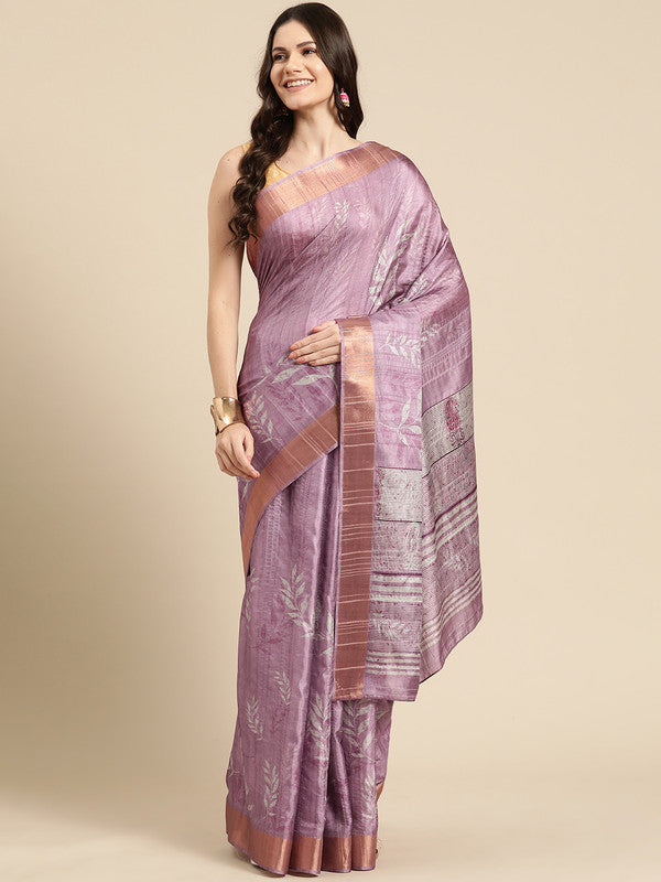 Lavender Silk Blend Digital Print Floral Saree with Unstitched Blouse - Hiral Fashion | Swadesiicart