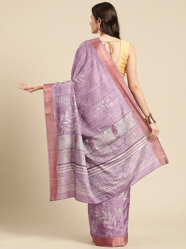 Lavender Silk Blend Digital Print Floral Saree with Unstitched Blouse - Hiral Fashion | Swadesiicart