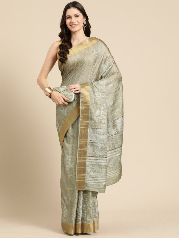 Olive Silk Blend Digital Print Floral Saree with Unstitched Blouse - Hiral Fashion | Swadesiicart