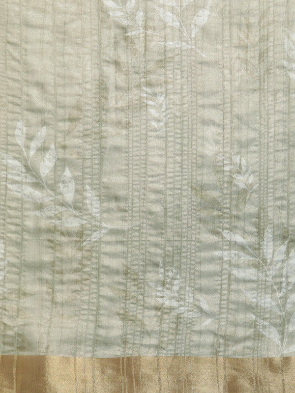 Olive Silk Blend Digital Print Floral Saree with Unstitched Blouse - Hiral Fashion | Swadesiicart