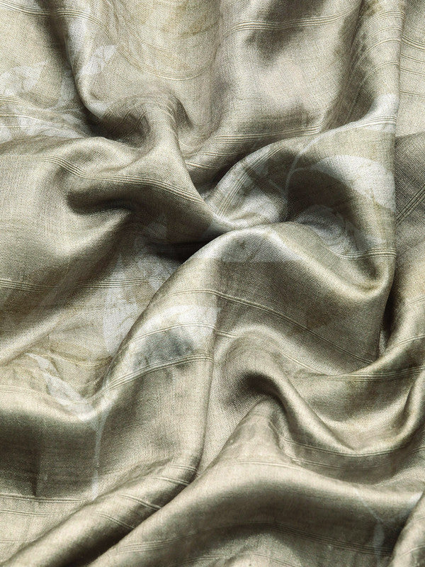 Olive Silk Blend Digital Print Floral Saree with Unstitched Blouse - Hiral Fashion | Swadesiicart