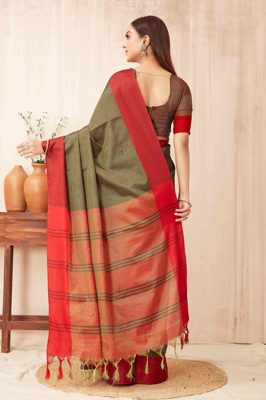 Hiral Fashion Olive Banarasi Soft Silk Solid Saree | Swadesiicart