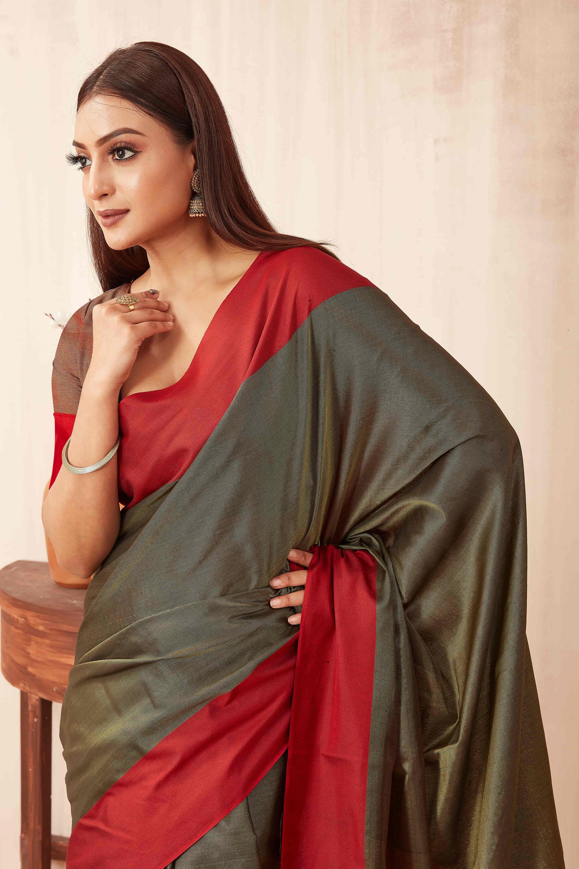 Hiral Fashion Olive Banarasi Soft Silk Solid Saree | Swadesiicart