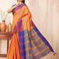 Hiral Fashion Orange Banarasi Soft Silk Solid Saree | Swadesiicart