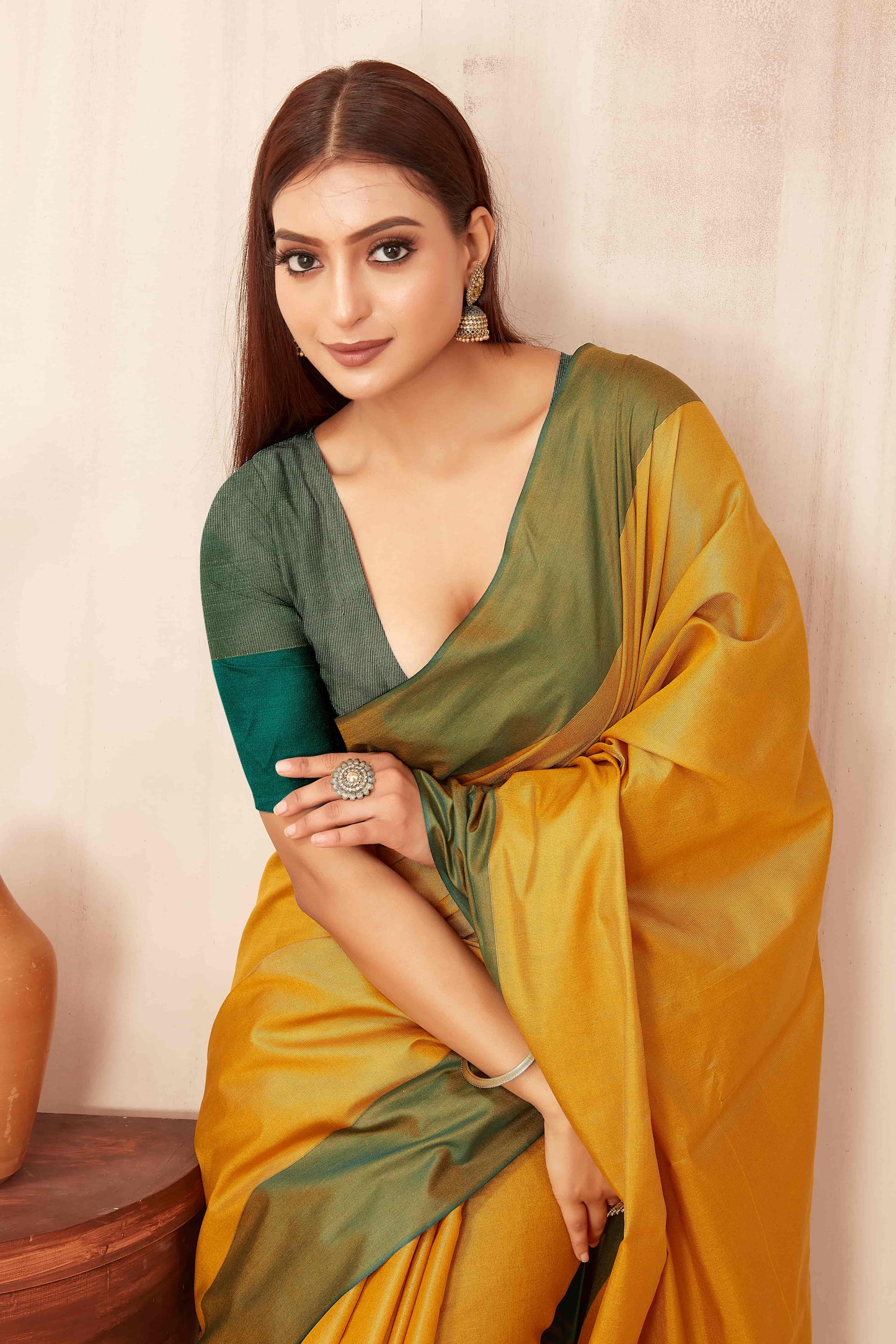 Hiral Fashion Yellow Banarasi Soft Silk Solid Saree | Swadesiicart