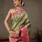Green Pure Silk Woven Zari Design Floral Saree with Unstitched Blouse - Hiral Fashion | Swadesiicart