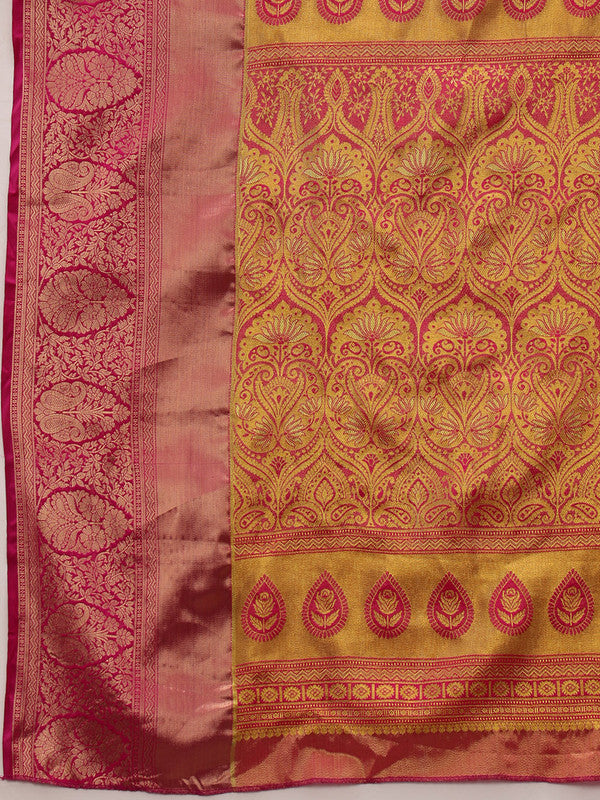 Green Pure Silk Woven Zari Design Floral Saree with Unstitched Blouse - Hiral Fashion | Swadesiicart