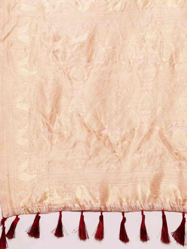 Light Pink Pure Cotton Woven Zari Design Floral Saree with Unstitched Blouse - Hiral Fashion | Swadesiicart