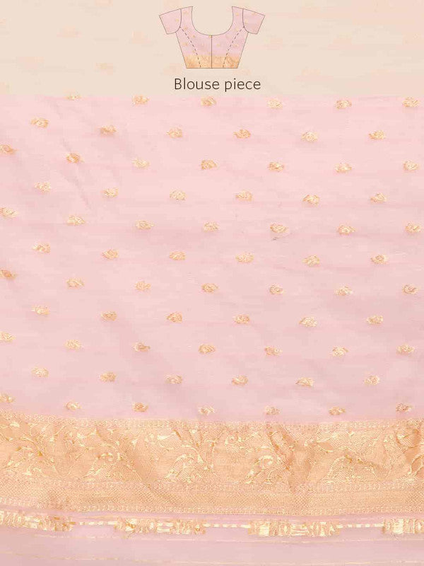 Light Pink Pure Cotton Woven Zari Design Floral Saree with Unstitched Blouse - Hiral Fashion | Swadesiicart
