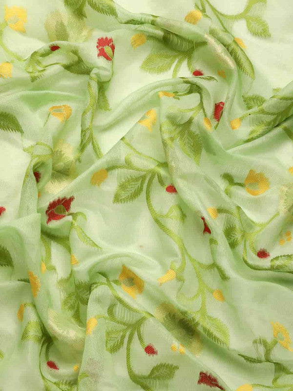 Green Pure Cotton Woven Zari Design Floral Saree with Unstitched Blouse - Hiral Fashion | Swadesiicart