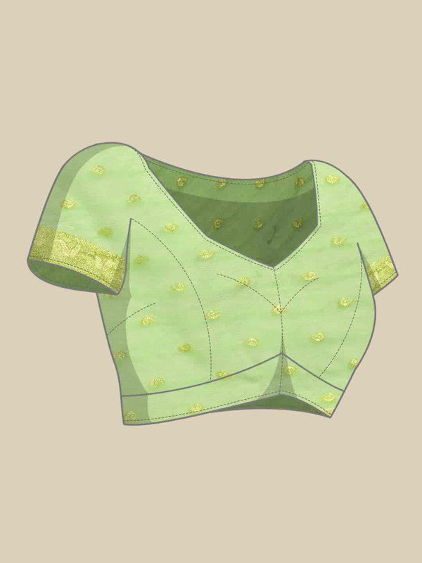 Green Pure Cotton Woven Zari Design Floral Saree with Unstitched Blouse - Hiral Fashion | Swadesiicart