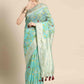 Turquoise Pure Cotton Woven Zari Design Floral Saree with Unstitched Blouse - Hiral Fashion | Swadesiicart