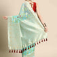 Turquoise Pure Cotton Woven Zari Design Floral Saree with Unstitched Blouse - Hiral Fashion | Swadesiicart