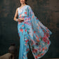 Blue Polyester Digital Print Abstract Saree with Unstitched Blouse - Hiral Fashion | Swadesiicart