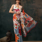 Multicolor Polyester Digital Print Abstract Saree with Unstitched Blouse - Hiral Fashion | Swadesiicart