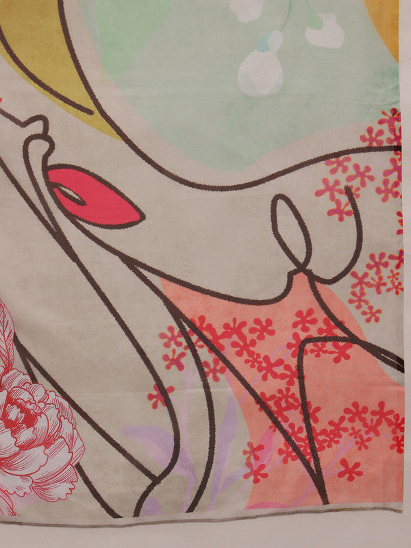 Multicolor Polyester Digital Print Abstract Saree with Unstitched Blouse - Hiral Fashion | Swadesiicart