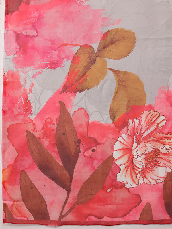 Multicolor Polyester Digital Print Abstract Saree with Unstitched Blouse - Hiral Fashion | Swadesiicart
