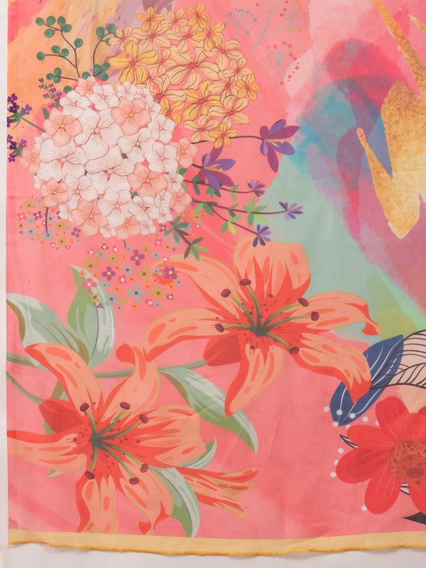 Multicolor Polyester Digital Print Abstract Saree with Unstitched Blouse - Hiral Fashion | Swadesiicart
