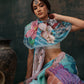 Multicolor Polyester Digital Print Abstract Saree with Unstitched Blouse - Hiral Fashion | Swadesiicart