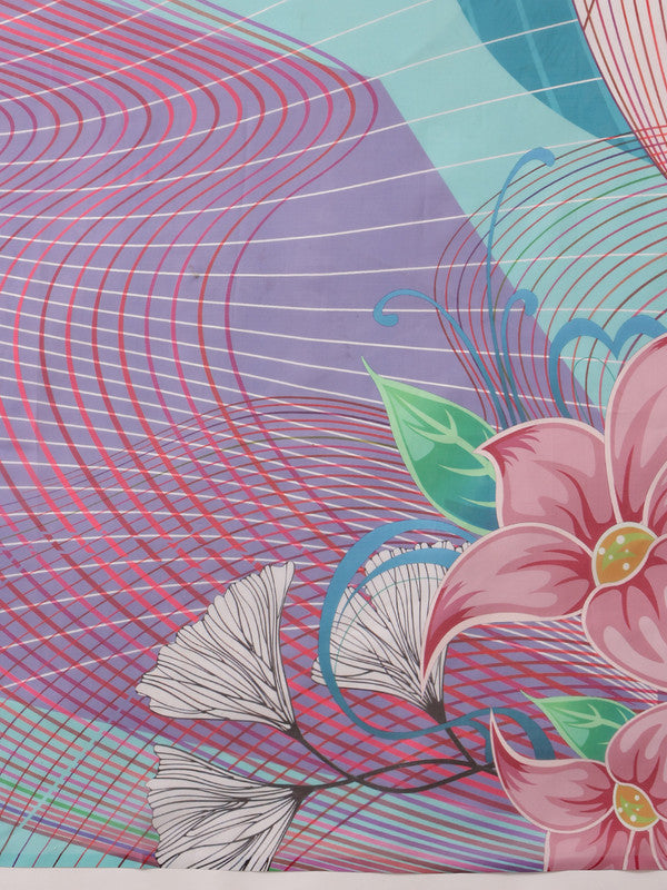 Multicolor Polyester Digital Print Abstract Saree with Unstitched Blouse - Hiral Fashion | Swadesiicart