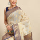 Navy Blue Tissue Silk Woven Zari Design Floral Saree with Unstitched Blouse - Hiral Fashion | Swadesiicart