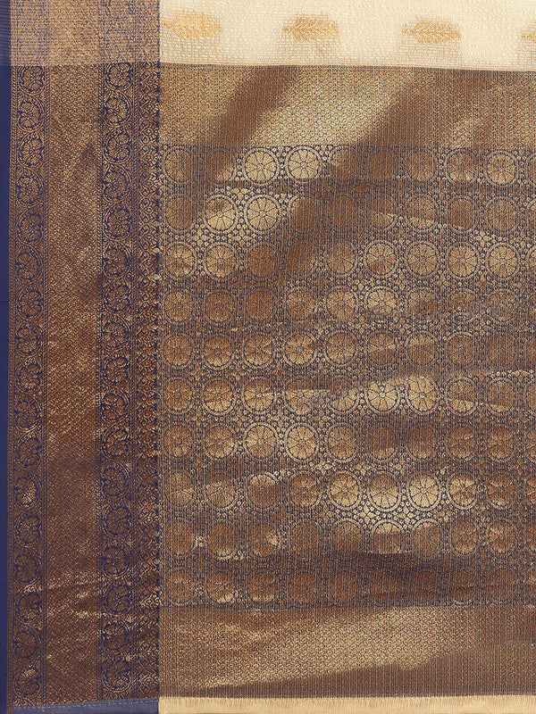Navy Blue Tissue Silk Woven Zari Design Floral Saree with Unstitched Blouse - Hiral Fashion | Swadesiicart
