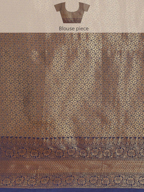 Navy Blue Tissue Silk Woven Zari Design Floral Saree with Unstitched Blouse - Hiral Fashion | Swadesiicart