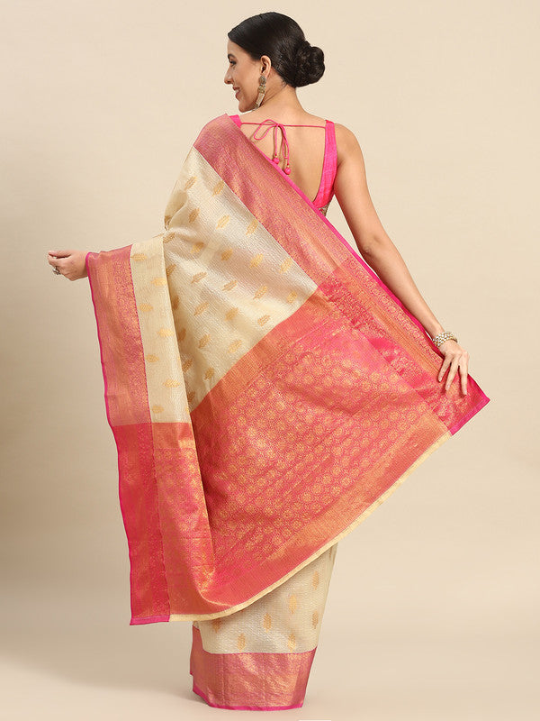 Yellow Tissue Silk Woven Zari Design Floral Saree with Unstitched Blouse - Hiral Fashion | Swadesiicart