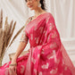 Hiral Fashion Pink Banarasi Organza Silk Floral Woven Design Saree | Swadesiicart