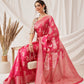Hiral Fashion Pink Banarasi Organza Silk Floral Woven Design Saree | Swadesiicart