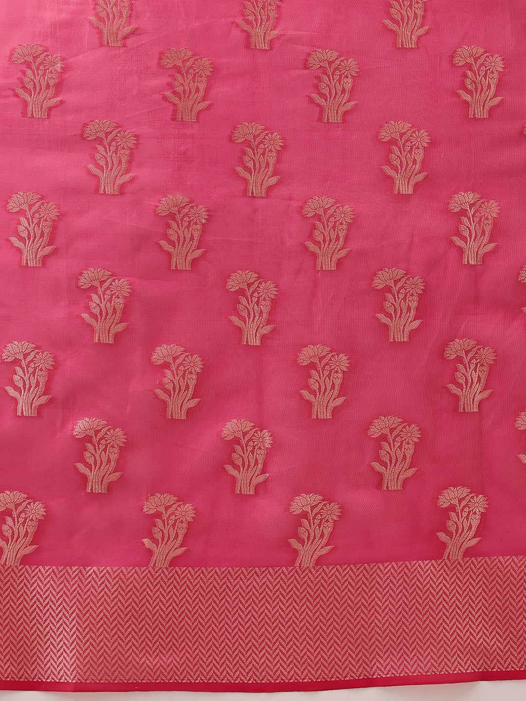 Hiral Fashion Pink Banarasi Organza Silk Floral Woven Design Saree | Swadesiicart