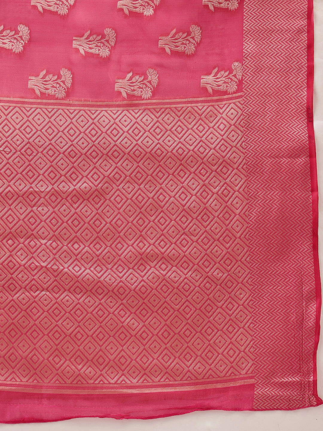 Hiral Fashion Pink Banarasi Organza Silk Floral Woven Design Saree | Swadesiicart