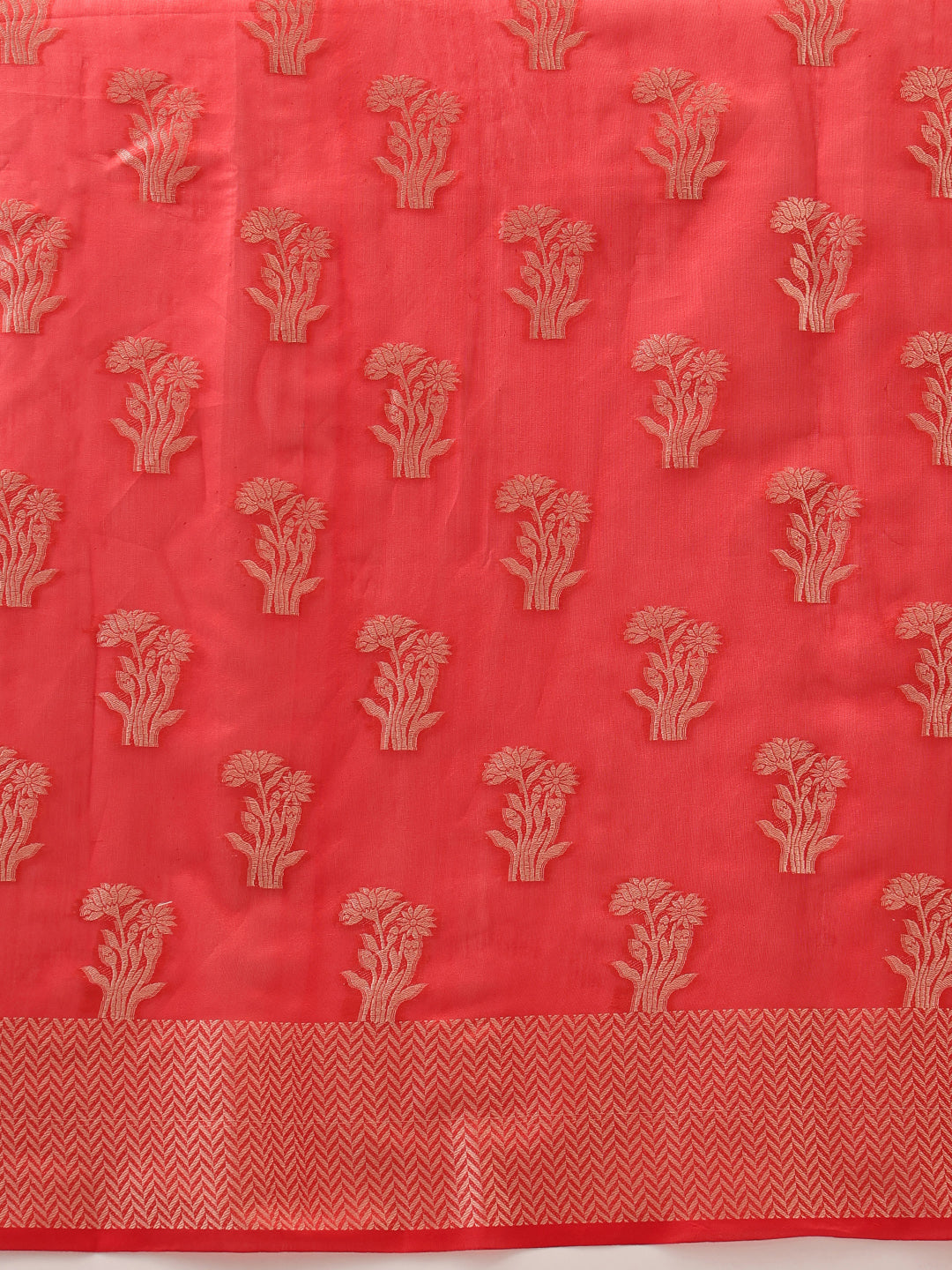 Hiral Fashion Red Banarasi Organza Silk Floral Woven Design Saree | Swadesiicart