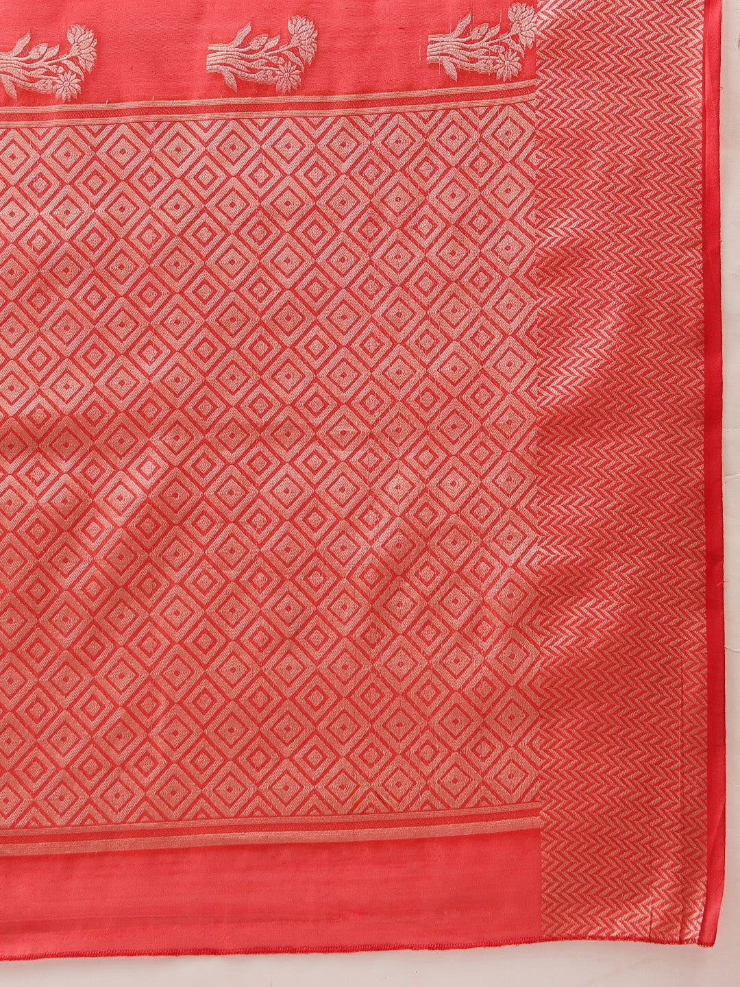 Hiral Fashion Red Banarasi Organza Silk Floral Woven Design Saree | Swadesiicart