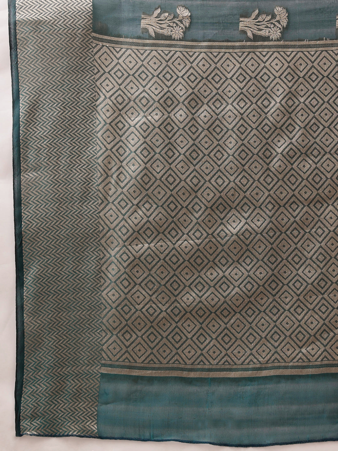 Hiral Fashion Teal Banarasi Organza Silk Floral Woven Design Saree | Swadesiicart