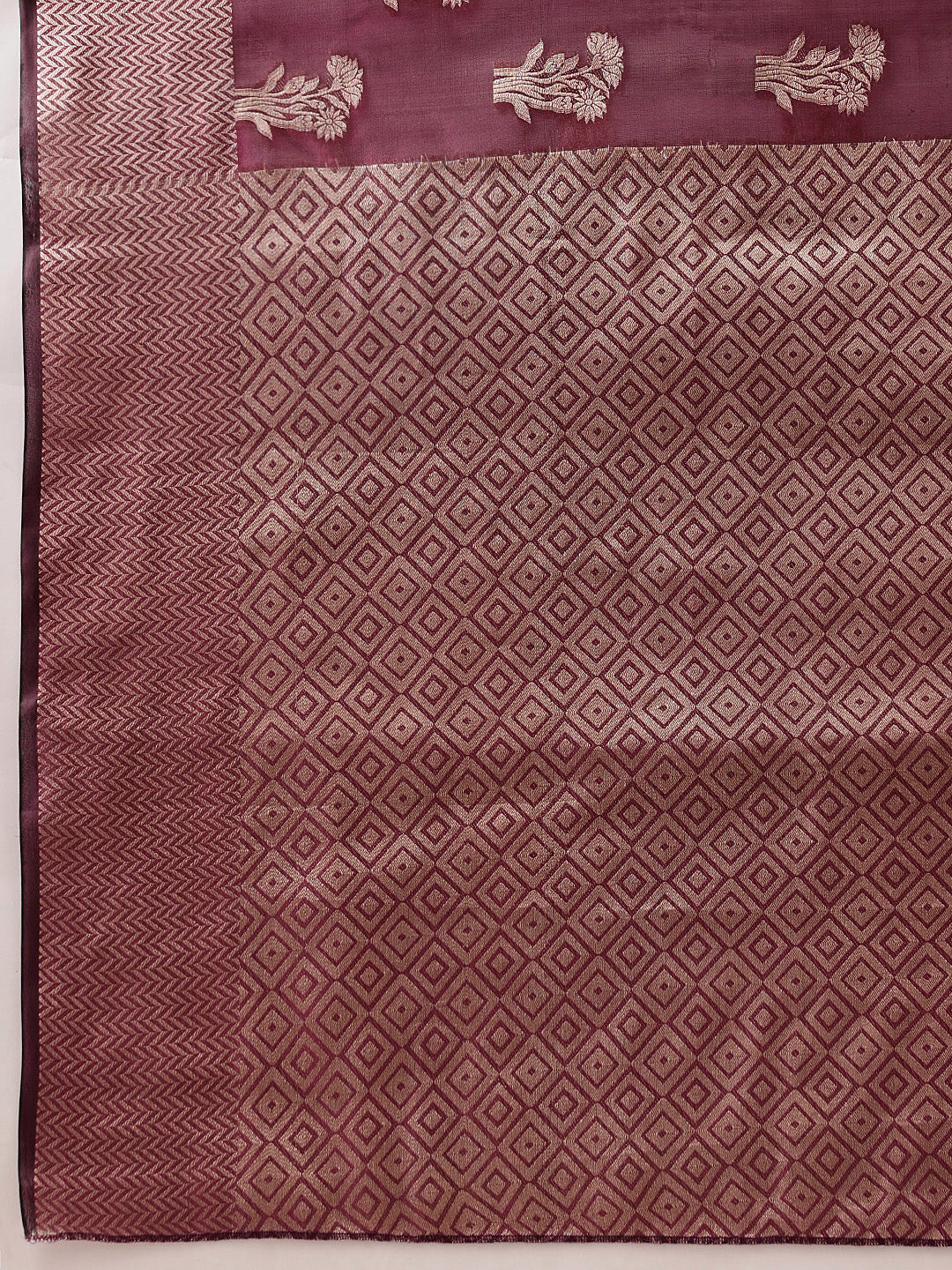 Hiral Fashion Purple Banarasi Organza Silk Floral Woven Design Saree | Swadesiicart