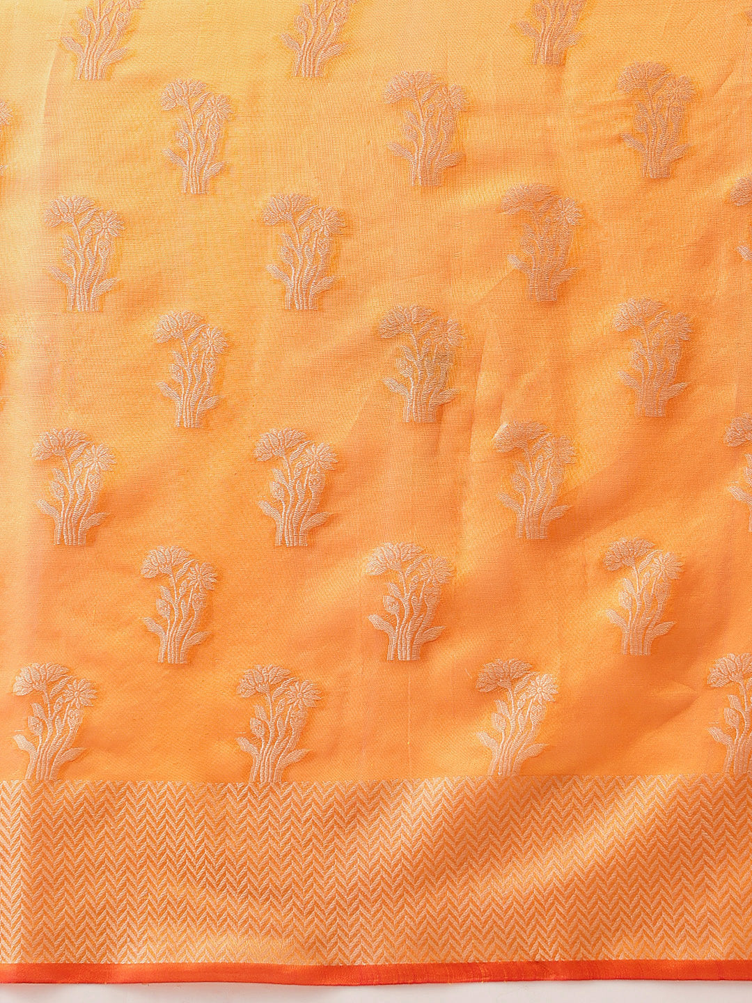 Hiral Fashion Yellow Banarasi Organza Silk Floral Woven Design Saree | Swadesiicart