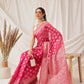 Hiral Fashion Pink Banarasi Organza Silk Floral Woven Design Saree | Swadesiicart