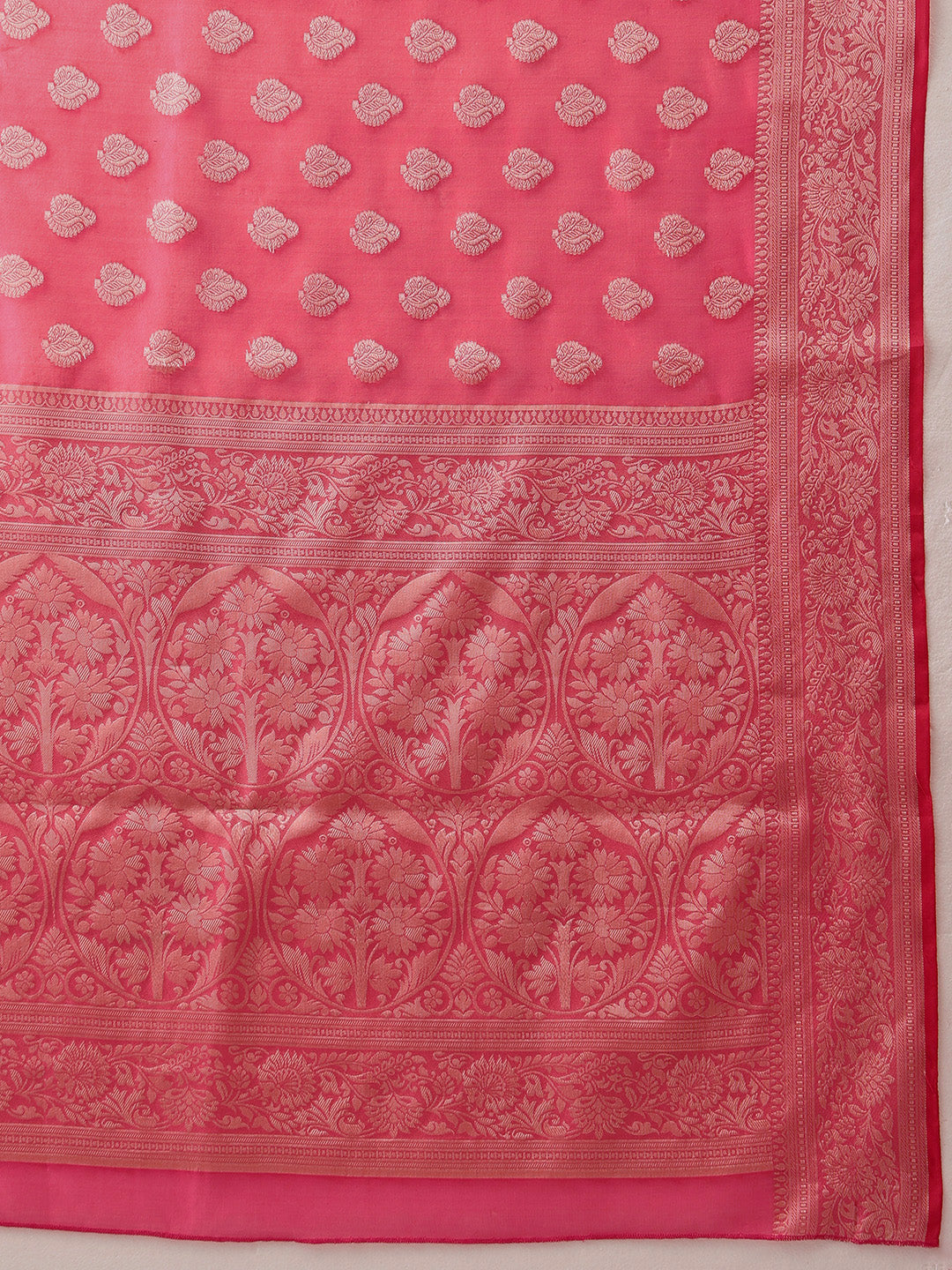 Hiral Fashion Pink Banarasi Organza Silk Floral Woven Design Saree | Swadesiicart