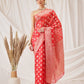 Hiral Fashion Red Banarasi Organza Silk Floral Woven Design Saree | Swadesiicart