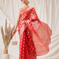 Hiral Fashion Red Banarasi Organza Silk Floral Woven Design Saree | Swadesiicart