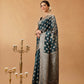 Hiral Fashion Teal Banarasi Organza Silk Floral Woven Design Saree | Swadesiicart