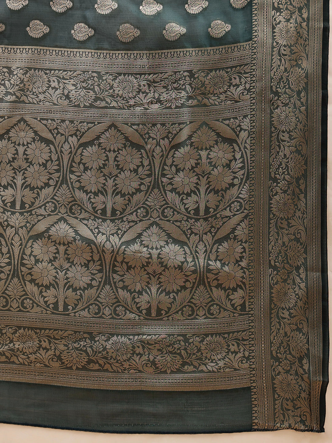 Hiral Fashion Teal Banarasi Organza Silk Floral Woven Design Saree | Swadesiicart