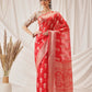 Hiral Fashion Red Banarasi Organza Silk Floral Woven Design Saree | Swadesiicart