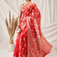 Hiral Fashion Red Banarasi Organza Silk Floral Woven Design Saree | Swadesiicart