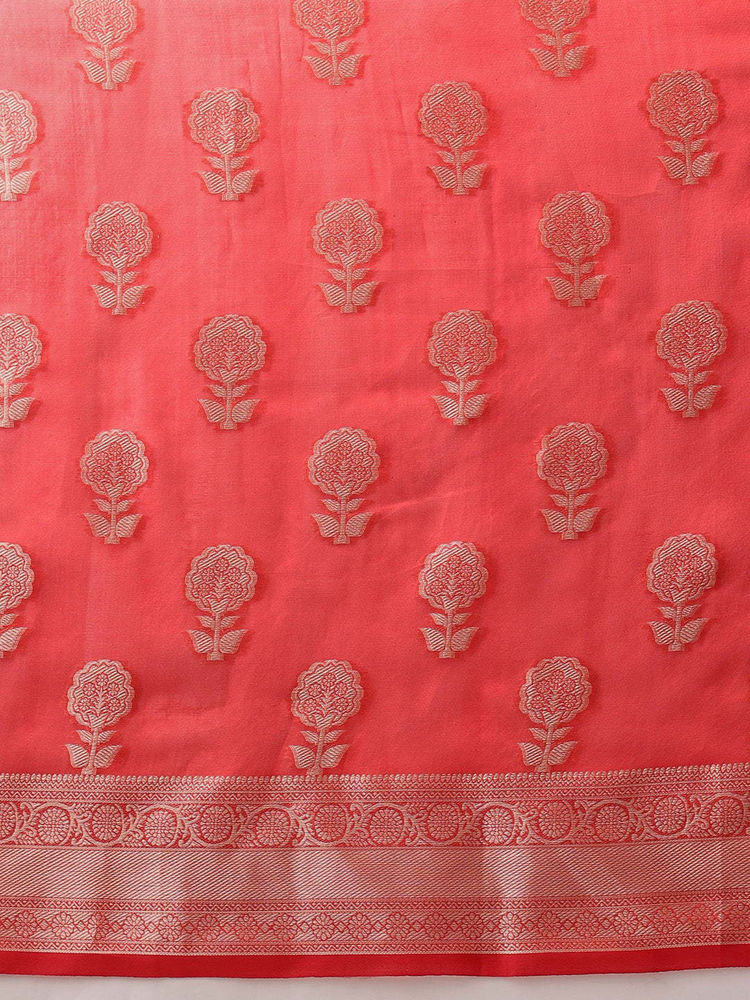 Hiral Fashion Red Banarasi Organza Silk Floral Woven Design Saree | Swadesiicart