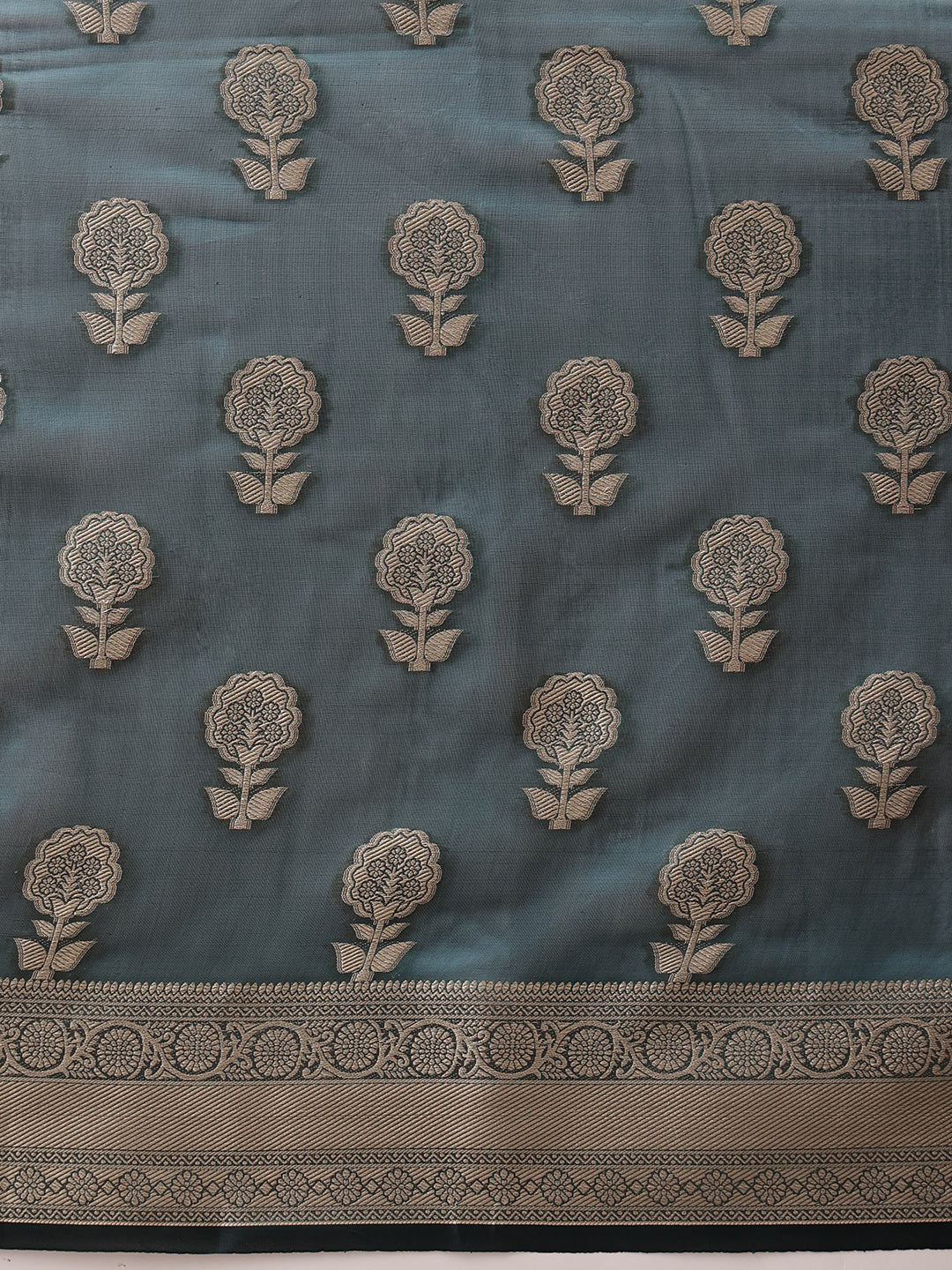 Hiral Fashion Teal Banarasi Organza Silk Floral Woven Design Saree | Swadesiicart