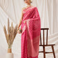 Hiral Fashion Pink Banarasi Organza Silk Floral Woven Design Saree | Swadesiicart