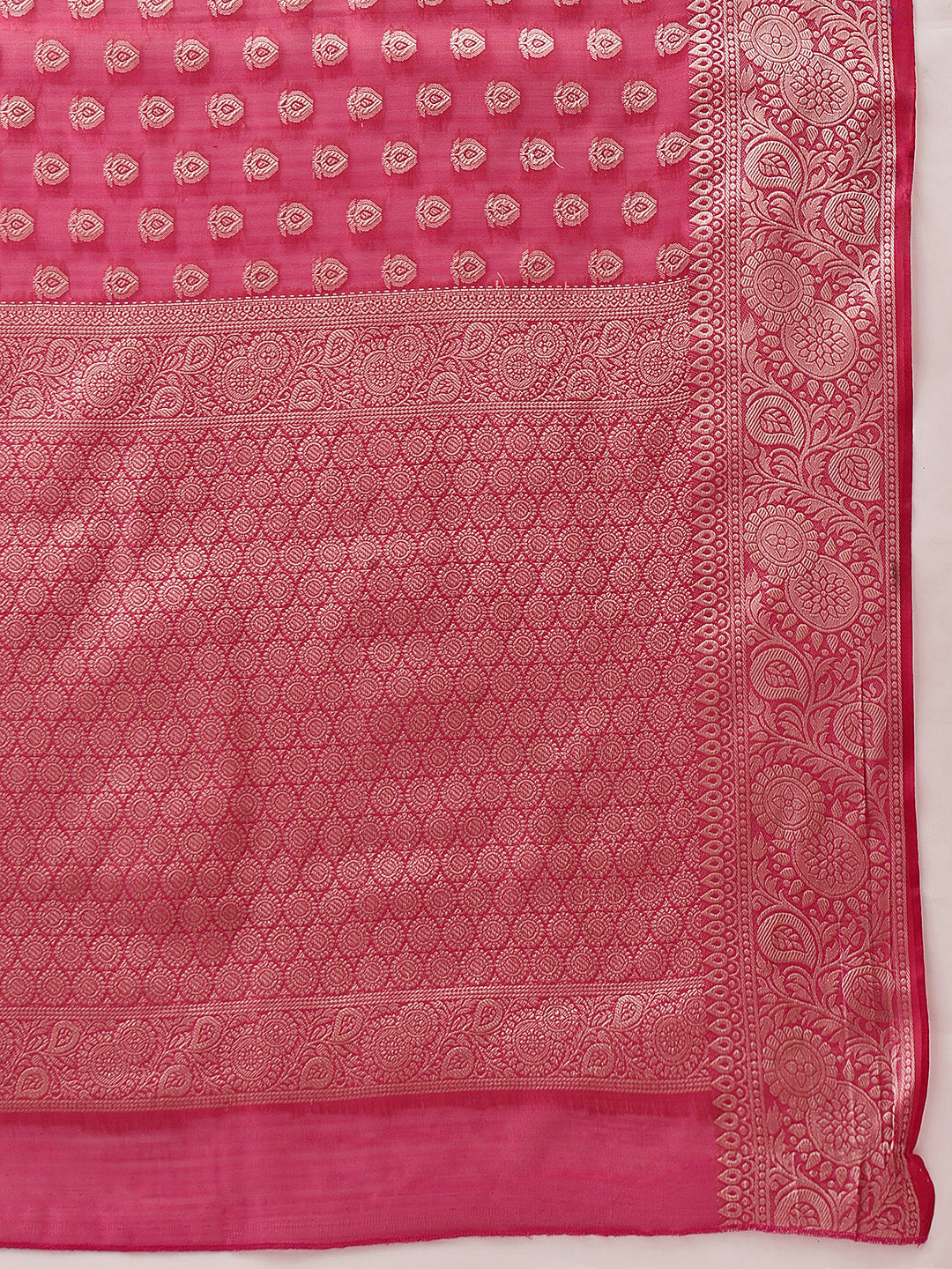 Hiral Fashion Pink Banarasi Organza Silk Floral Woven Design Saree | Swadesiicart